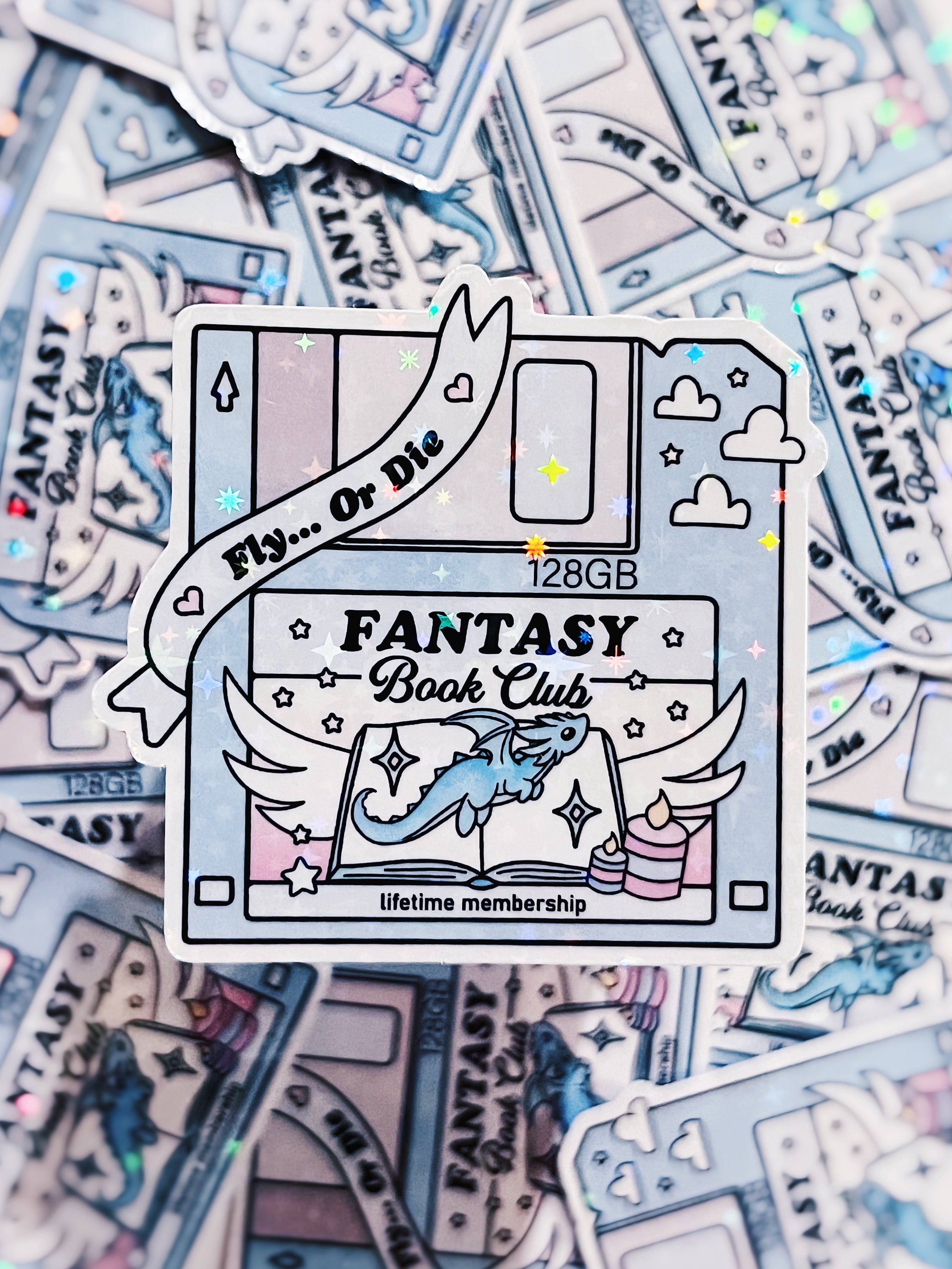 Fantasy Book Club Floppy Disk - Holographic Vinyl Sticker