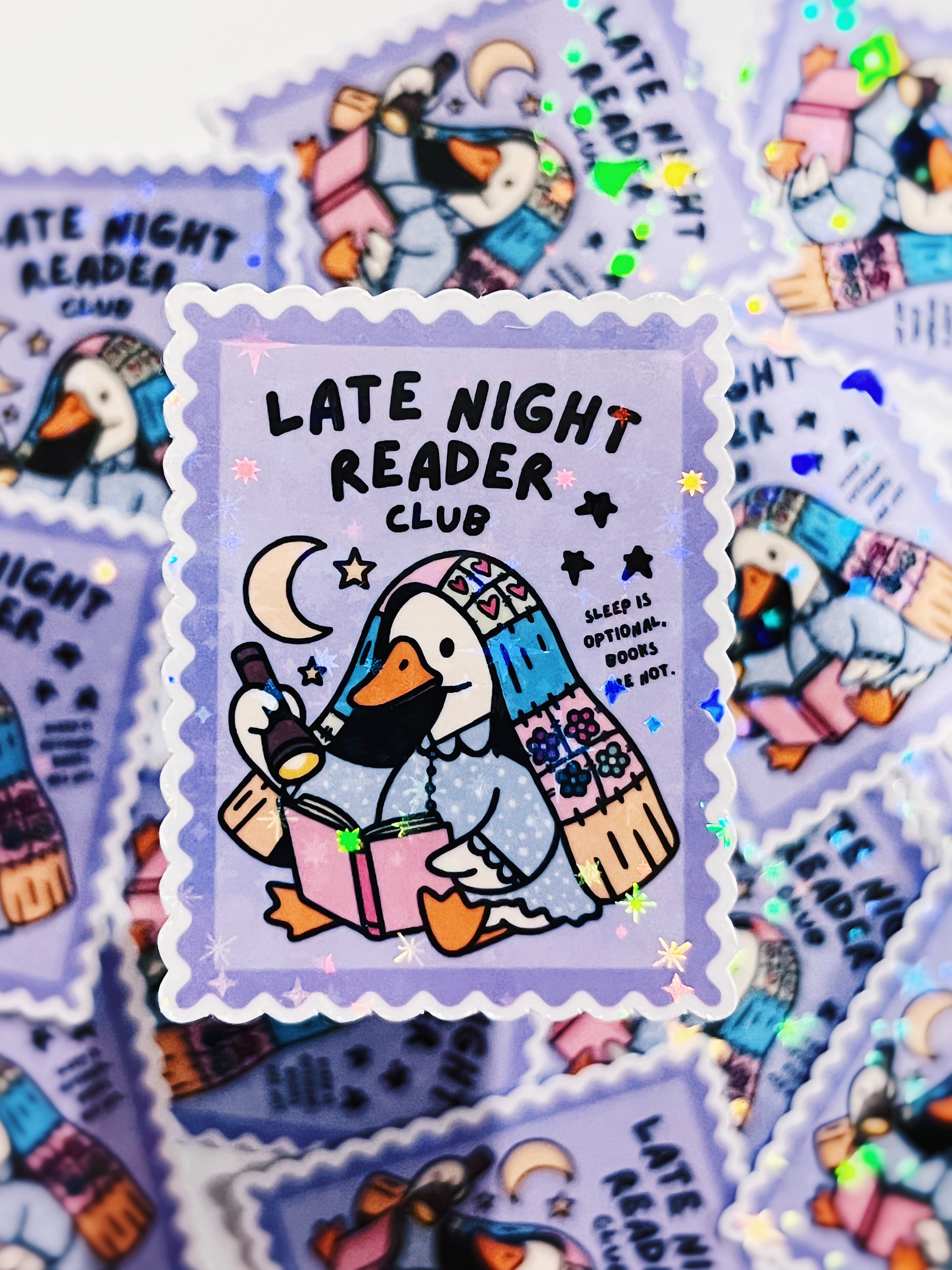 Late Night Reader Goose - Holographic Vinyl Sticker